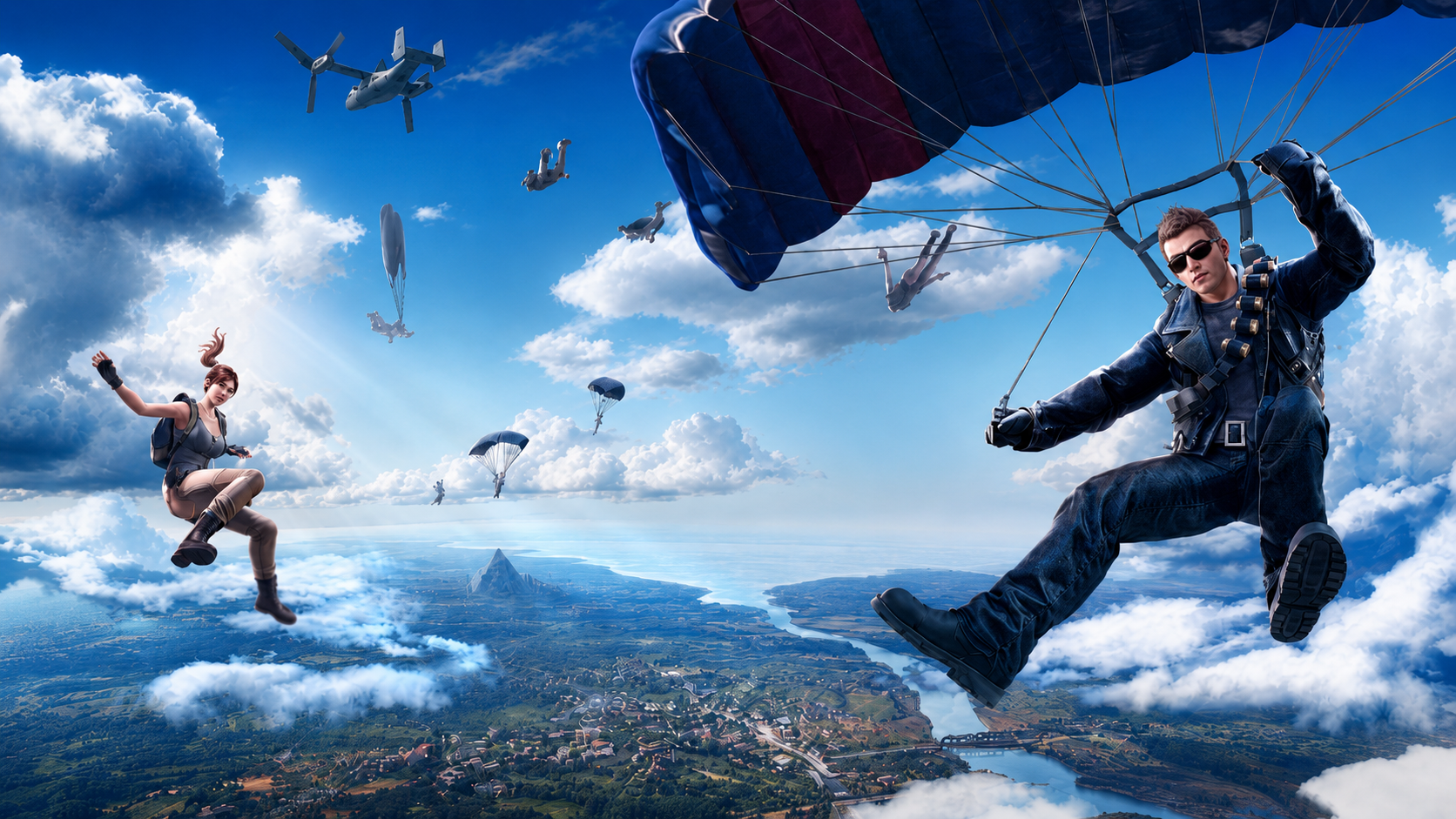 ROS: Origin key art — operators parachuting into the battlefield